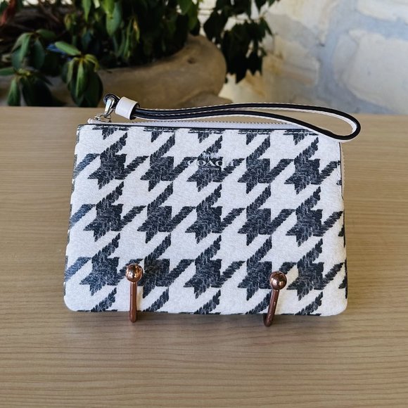 Coach City Tote with Houndstooth Print & Wristlet Set SV/Cream/Black NWT Women - Picture 8 of 10